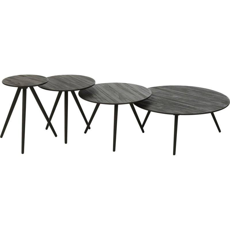 Table d'appoint Gigogne Ronde en Bois de teck recyclé Noir Côme - 2