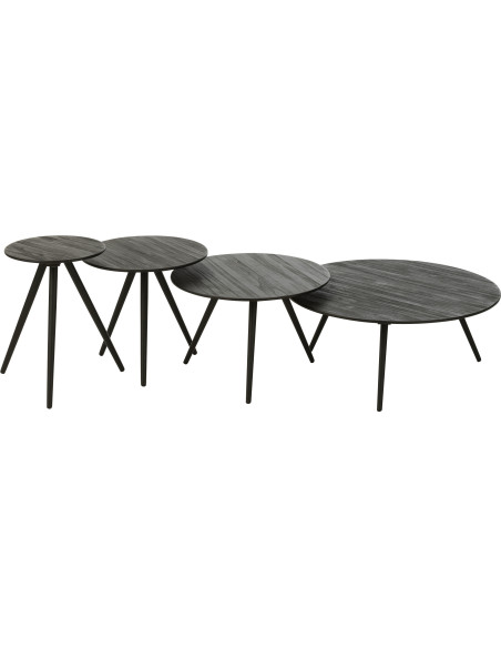 Table d'appoint Gigogne Ronde en Bois de teck recyclé Noir Côme - 2