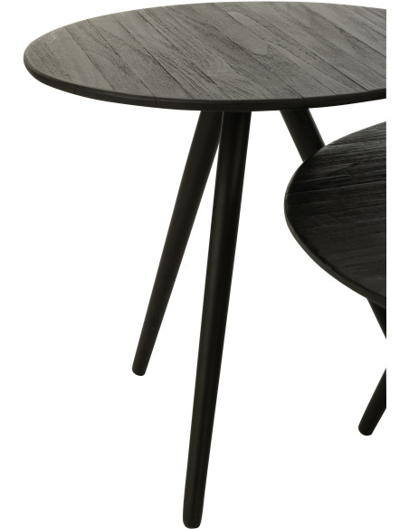 Table d'appoint Gigogne Ronde en Bois de teck recyclé Noir Côme - 3