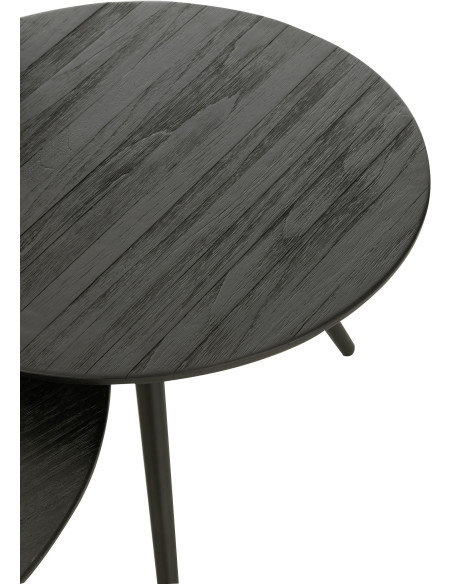 Table d'appoint Gigogne Ronde en Bois de teck recyclé Noir Côme - 4