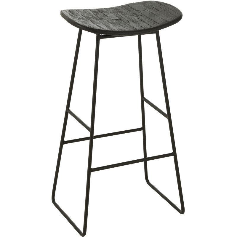 Tabouret de bar Rectangulaire en Bois de teck recyclé Noir Côme - 1