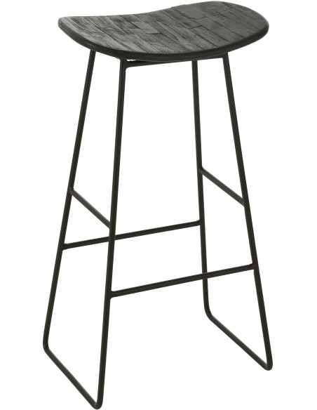 Tabouret de bar Rectangulaire en Bois de teck recyclé Noir Côme - 1