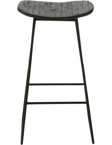 Tabouret de bar Rectangulaire en Bois de teck recyclé Noir Côme - 2