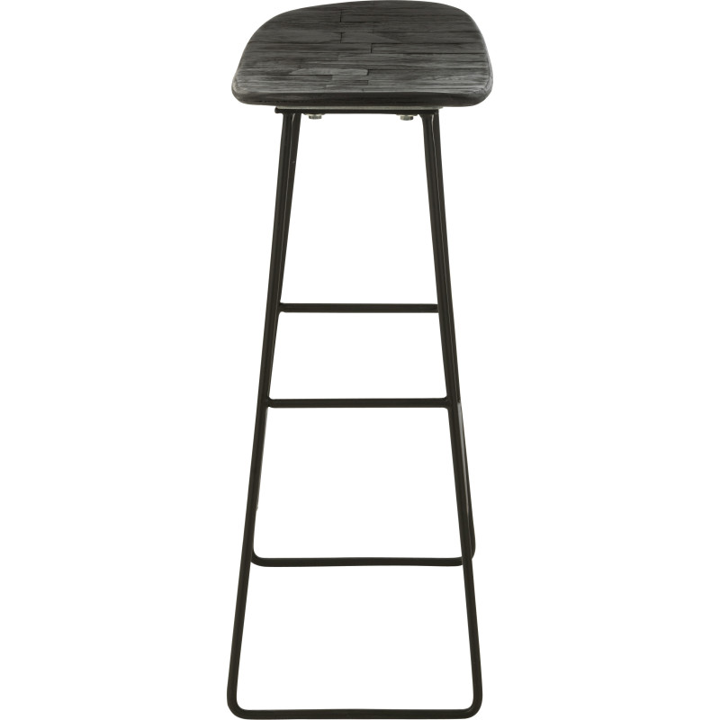 Tabouret de bar Rectangulaire en Bois de teck recyclé Noir Côme - 3