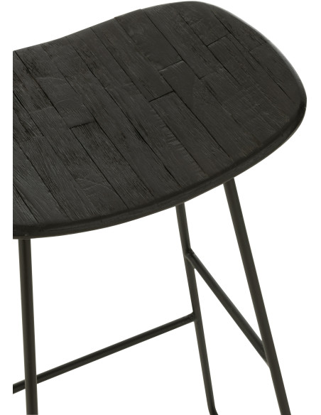Tabouret de bar Rectangulaire en Bois de teck recyclé Noir Côme - 6