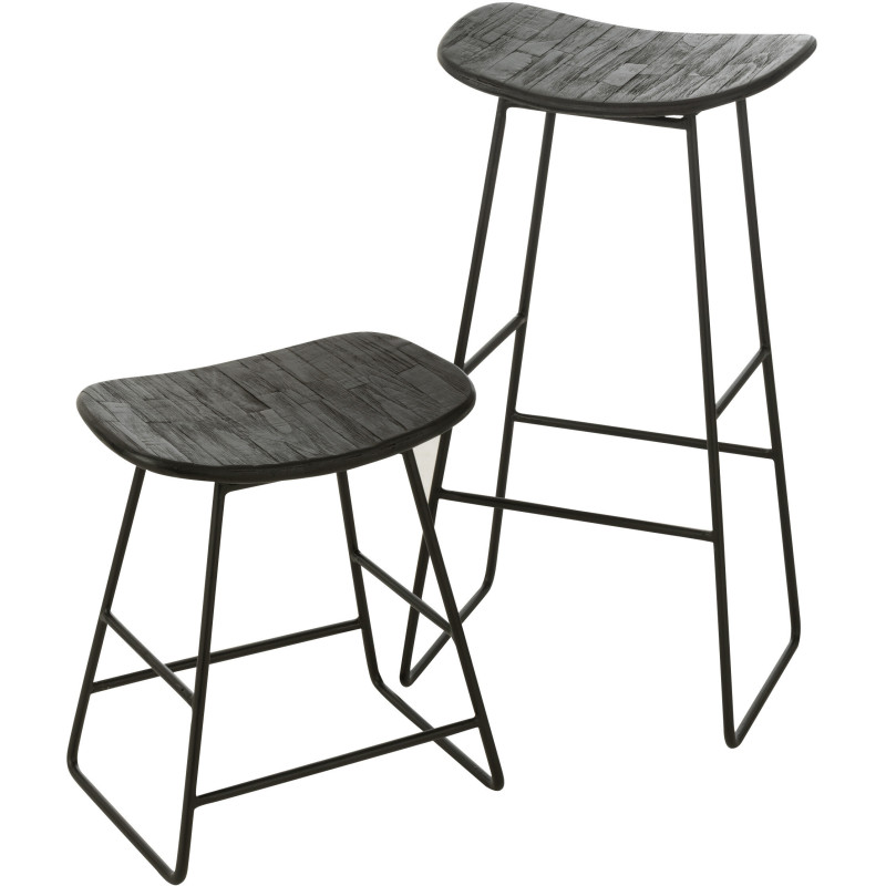 Tabouret de bar Rectangulaire en Bois de teck recyclé Noir Côme - 7