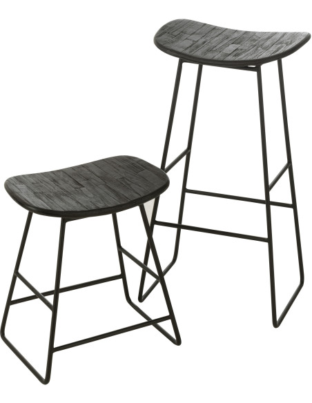 Tabouret de bar Rectangulaire en Bois de teck recyclé Noir Côme - 7