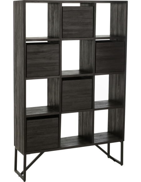 Étagère 12 niches 5 tiroirs en Bois de teck recyclé Noir Octave - 1