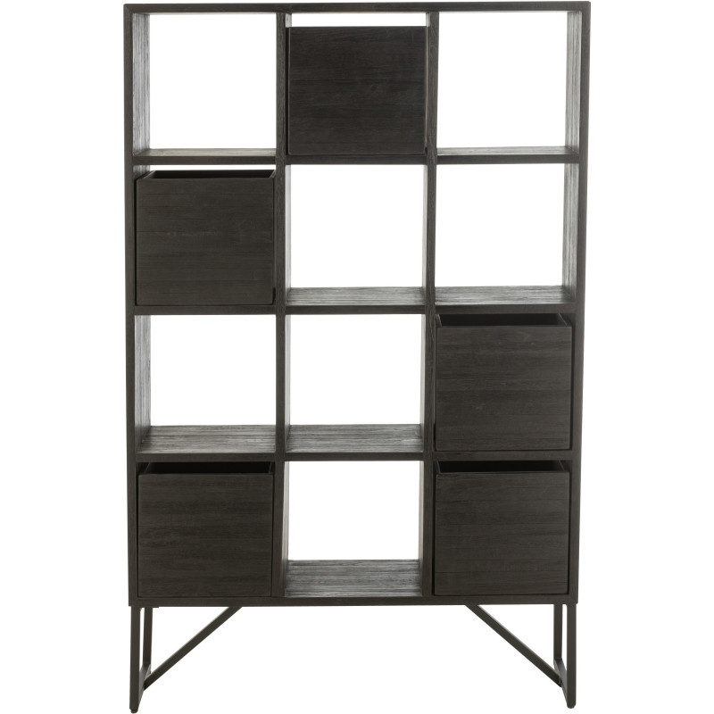 Étagère 12 niches 5 tiroirs en Bois de teck recyclé Noir Octave - 2