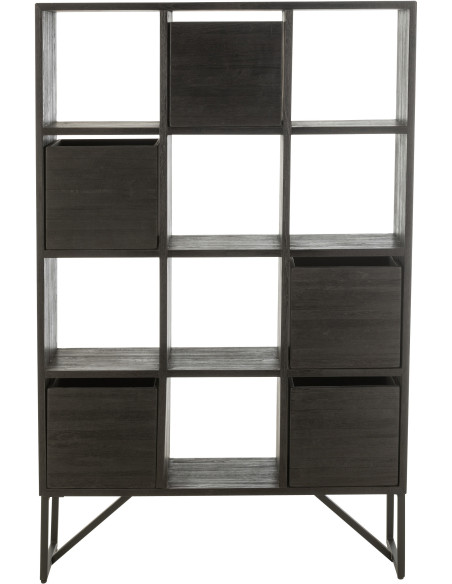 Étagère 12 niches 5 tiroirs en Bois de teck recyclé Noir Octave - 2