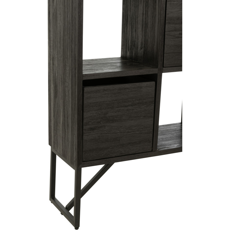 Étagère 12 niches 5 tiroirs en Bois de teck recyclé Noir Octave - 4
