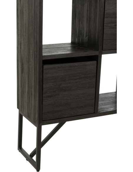 Étagère 12 niches 5 tiroirs en Bois de teck recyclé Noir Octave - 4