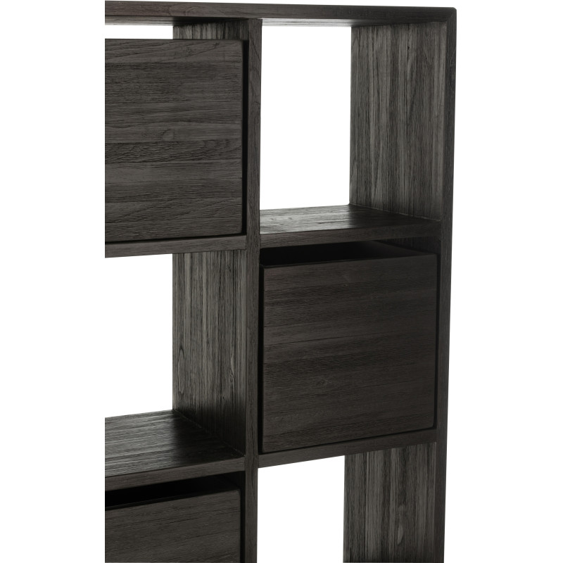 Étagère 12 niches 5 tiroirs en Bois de teck recyclé Noir Octave - 5