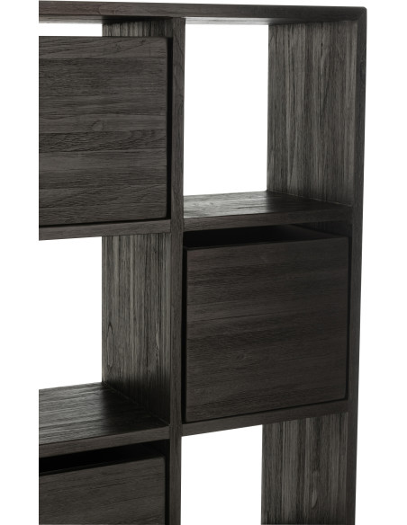 Étagère 12 niches 5 tiroirs en Bois de teck recyclé Noir Octave - 5