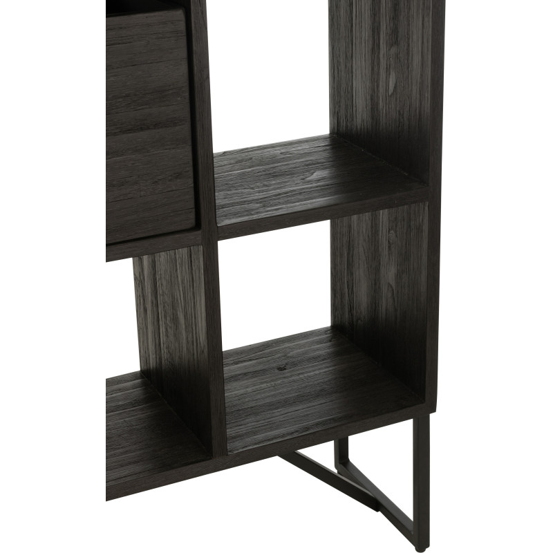 Étagère 12 niches 5 tiroirs en Bois de teck recyclé Noir Octave - 6