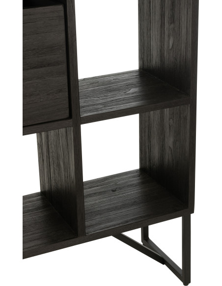 Étagère 12 niches 5 tiroirs en Bois de teck recyclé Noir Octave - 6