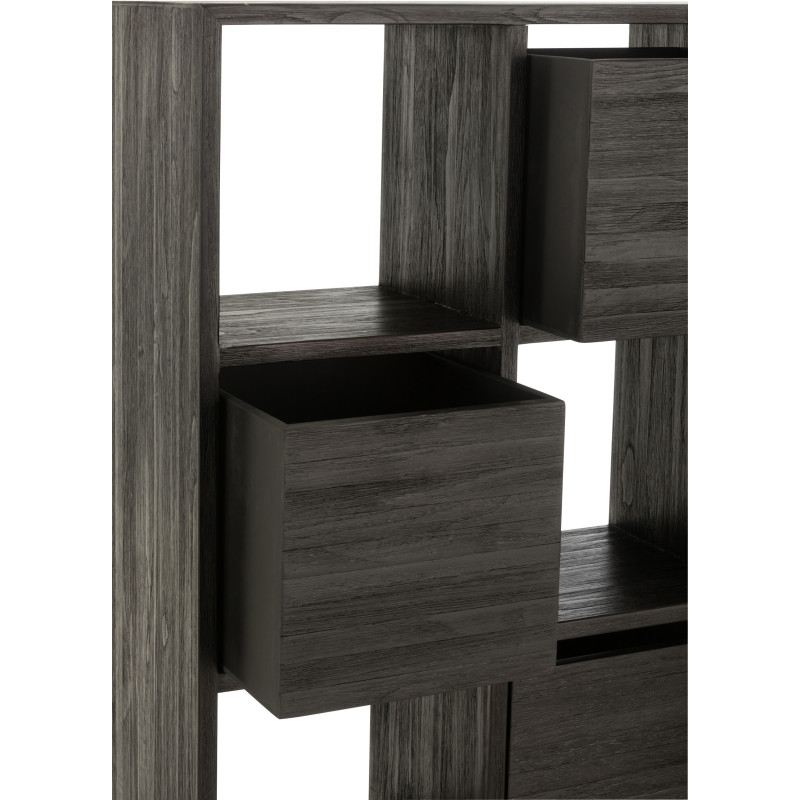 Étagère 12 niches 5 tiroirs en Bois de teck recyclé Noir Octave - 7