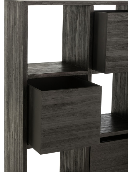 Étagère 12 niches 5 tiroirs en Bois de teck recyclé Noir Octave - 7