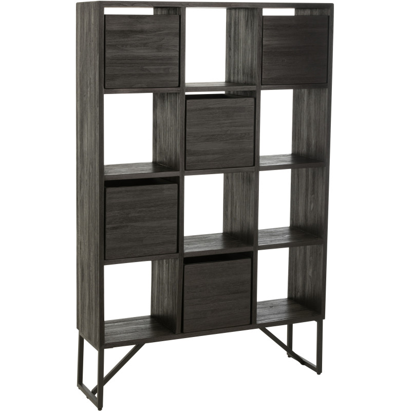 Étagère 12 niches 5 tiroirs en Bois de teck recyclé Noir Octave - 8