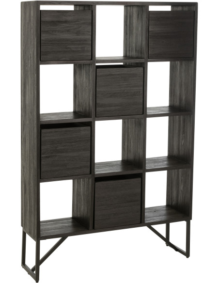 Étagère 12 niches 5 tiroirs en Bois de teck recyclé Noir Octave - 8