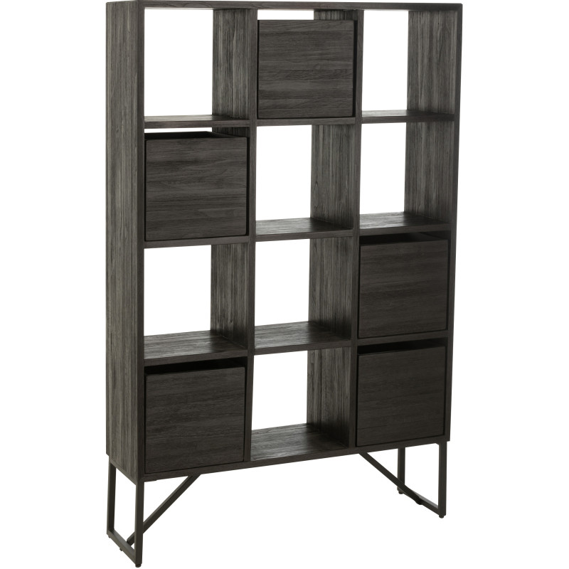 Étagère 12 niches 5 tiroirs en Bois de teck recyclé Noir Octave - 9