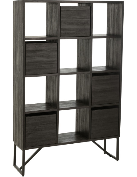 Étagère 12 niches 5 tiroirs en Bois de teck recyclé Noir Octave - 9