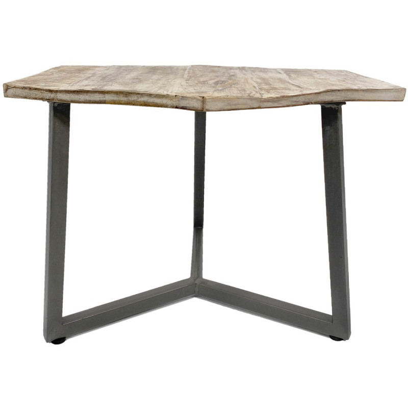 Table basse moderne Hexagonale en Métal Gris Bois de manguier massif Marron blanchi Vieilli Rynlex - 1