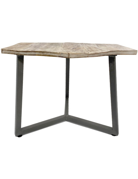 Table basse moderne Hexagonale en Métal Gris Bois de manguier massif Marron blanchi Vieilli Rynlex - 1