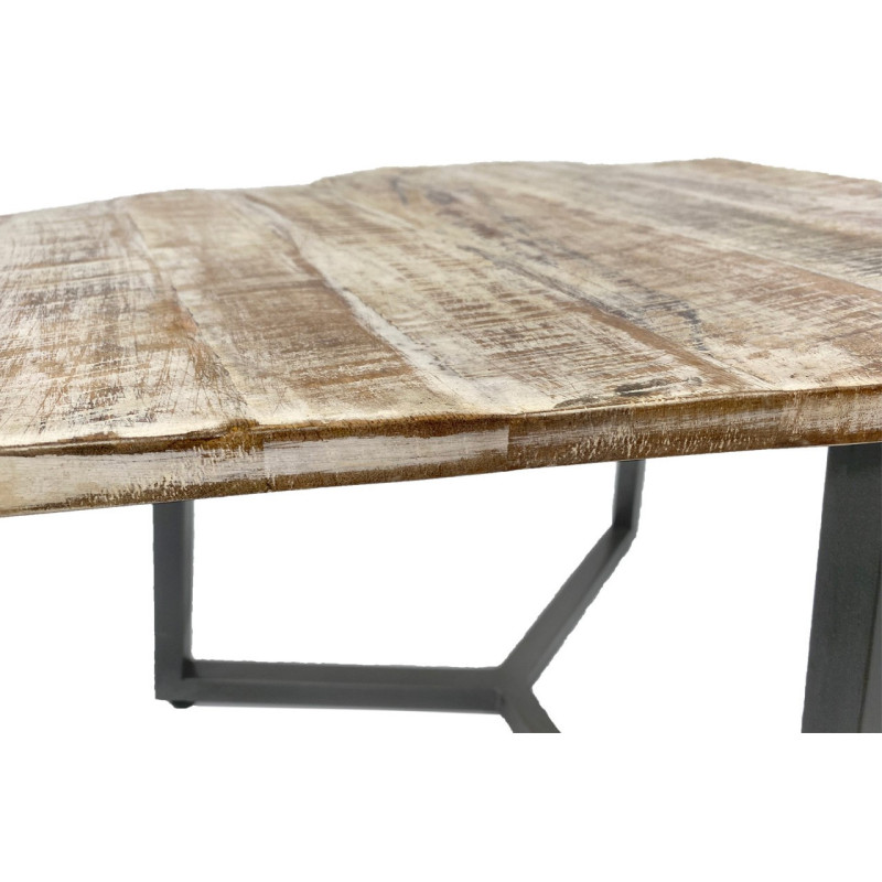 Table basse moderne Hexagonale en Métal Gris Bois de manguier massif Marron blanchi Vieilli Rynlex - 5