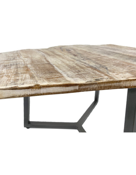 Table basse moderne Hexagonale en Métal Gris Bois de manguier massif Marron blanchi Vieilli Rynlex - 5