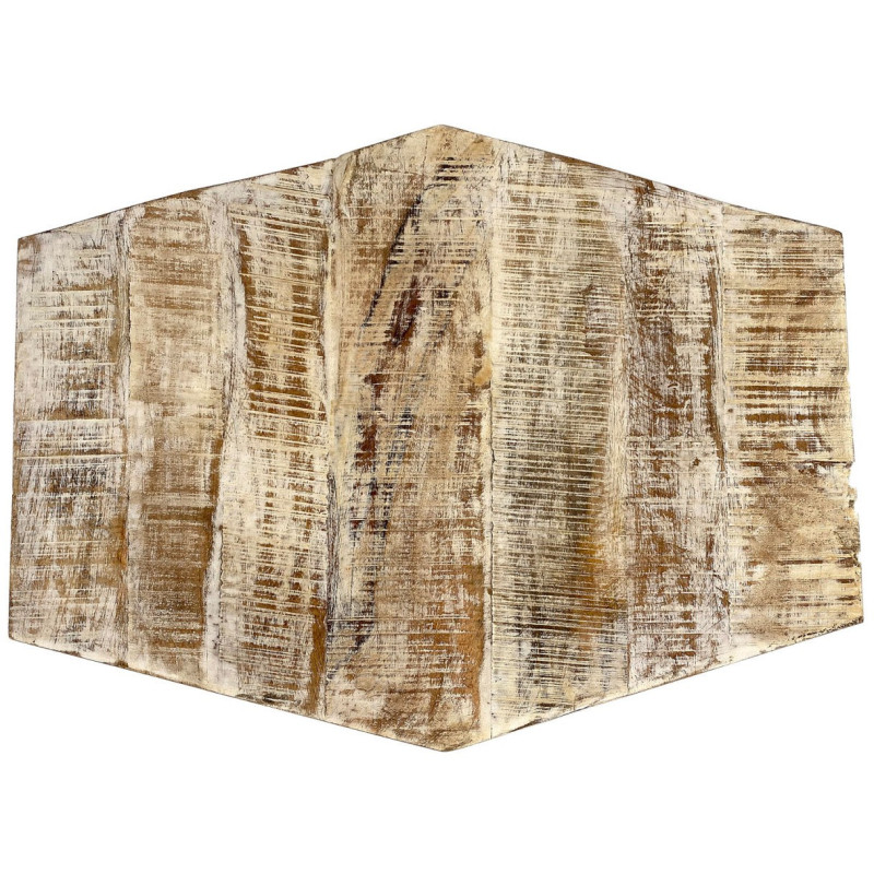 Table basse moderne Hexagonale en Métal Gris Bois de manguier massif Marron blanchi Vieilli Rynlex - 7