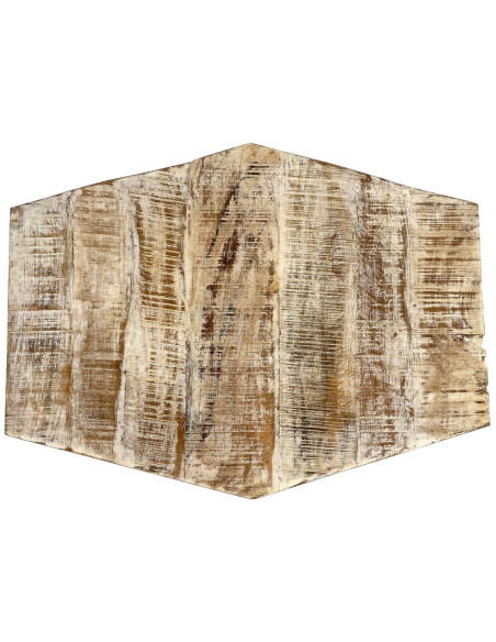 Table basse moderne Hexagonale en Métal Gris Bois de manguier massif Marron blanchi Vieilli Rynlex - 7