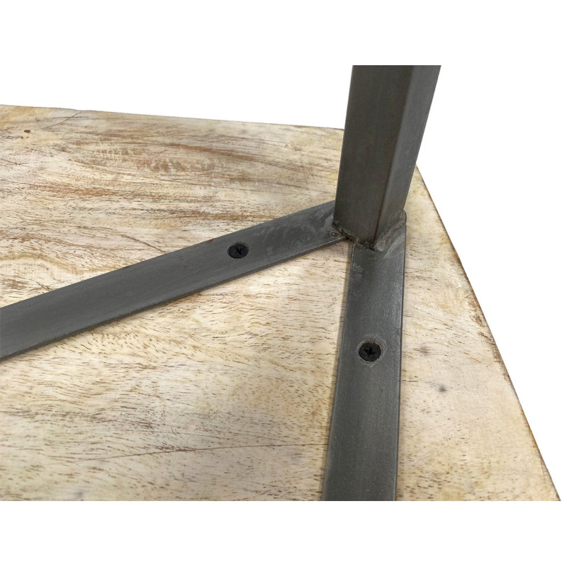 Table basse moderne Hexagonale en Métal Gris Bois de manguier massif Marron blanchi Vieilli Rynlex - 8