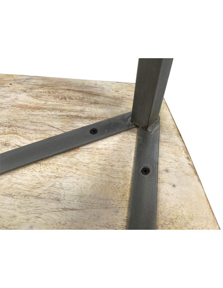 Table basse moderne Hexagonale en Métal Gris Bois de manguier massif Marron blanchi Vieilli Rynlex - 8