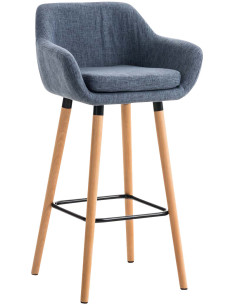 Tabouret de bar scandinave en Tissu Bleu Bois de hêtre Naturel Norvyn - 1