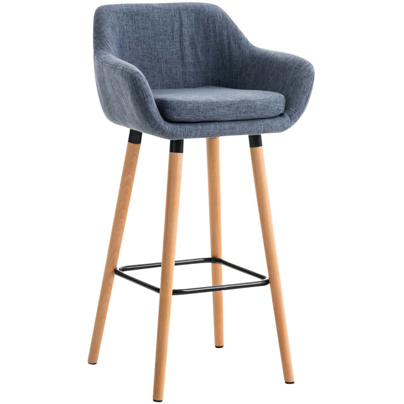 Tabouret de bar scandinave en Tissu Bleu Bois de hêtre Naturel Norvyn - 1