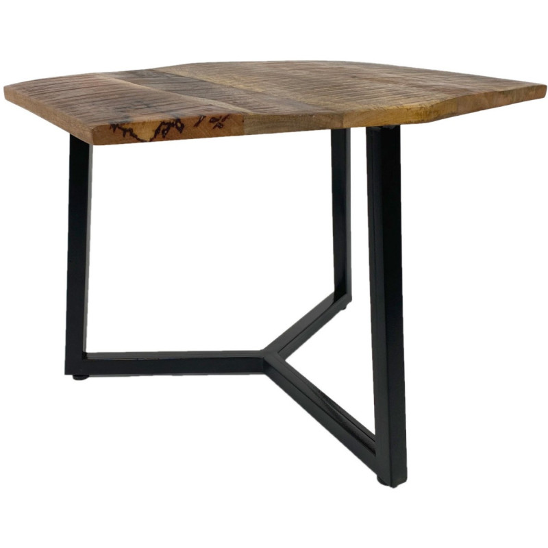 Table basse moderne Hexagonale en Métal Noir Bois de manguier massif Marron tabac Vieilli Rynlex - 1