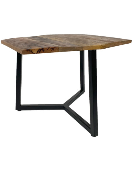 Table basse moderne Hexagonale en Métal Noir Bois de manguier massif Marron tabac Vieilli Rynlex - 1