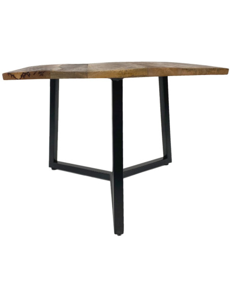 Table basse moderne Hexagonale en Métal Noir Bois de manguier massif Marron tabac Vieilli Rynlex - 4