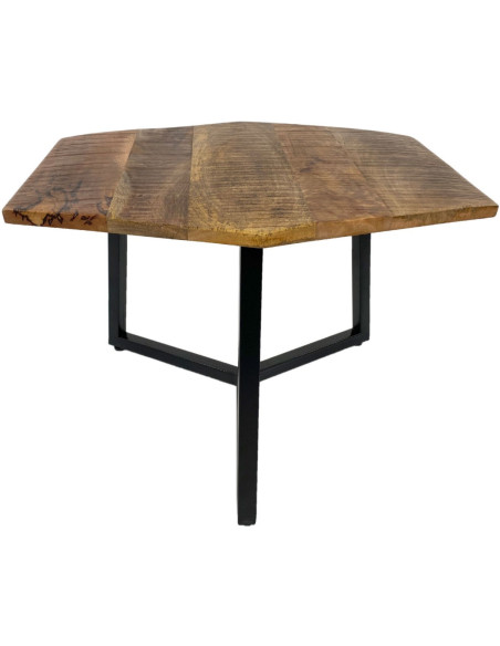 Table basse moderne Hexagonale en Métal Noir Bois de manguier massif Marron tabac Vieilli Rynlex - 3