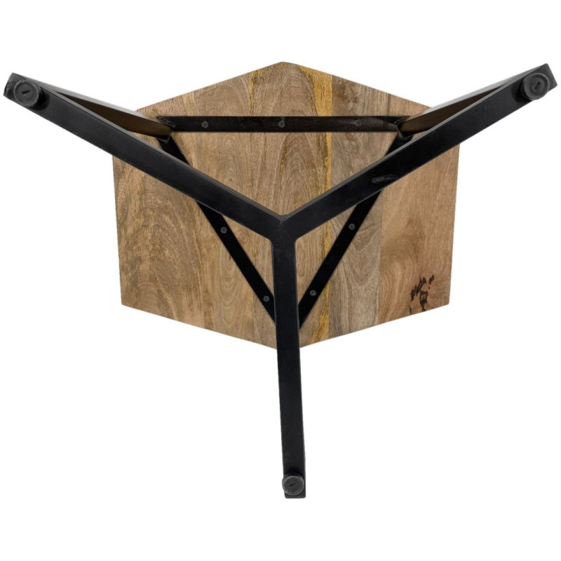 Table basse moderne Hexagonale en Métal Noir Bois de manguier massif Marron tabac Vieilli Rynlex - 5