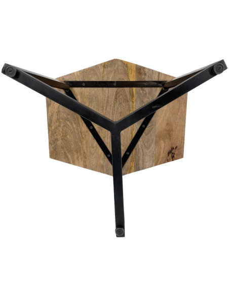 Table basse moderne Hexagonale en Métal Noir Bois de manguier massif Marron tabac Vieilli Rynlex - 5