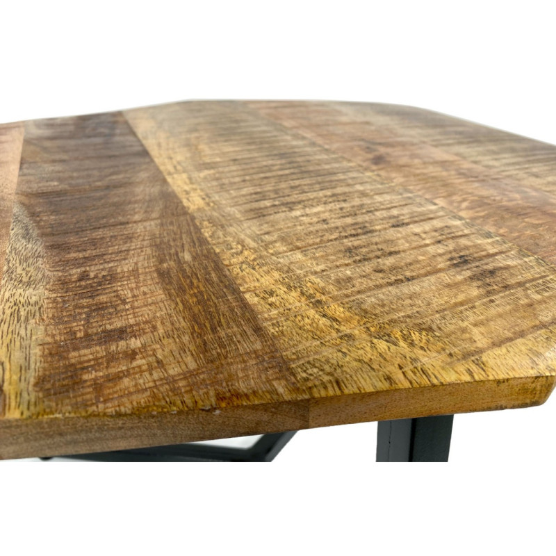 Table basse moderne Hexagonale en Métal Noir Bois de manguier massif Marron tabac Vieilli Rynlex - 6