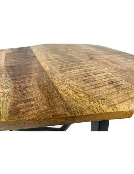 Table basse moderne Hexagonale en Métal Noir Bois de manguier massif Marron tabac Vieilli Rynlex - 6