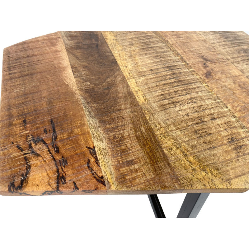 Table basse moderne Hexagonale en Métal Noir Bois de manguier massif Marron tabac Vieilli Rynlex - 7