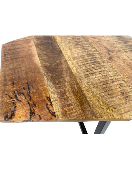 Table basse moderne Hexagonale en Métal Noir Bois de manguier massif Marron tabac Vieilli Rynlex - 7