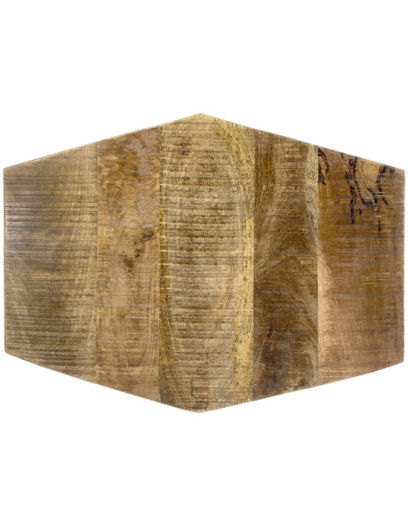 Table basse moderne Hexagonale en Métal Noir Bois de manguier massif Marron tabac Vieilli Rynlex - 8