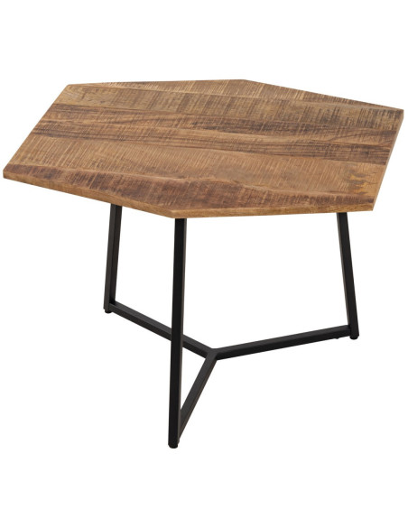 Petite Table basse moderne Hexagonale en Métal Noir Bois de manguier massif Marron tabac Vieilli Hylian - 3
