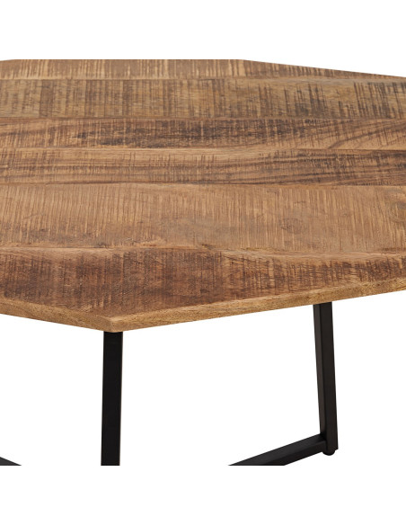 Petite Table basse moderne Hexagonale en Métal Noir Bois de manguier massif Marron tabac Vieilli Hylian - 4