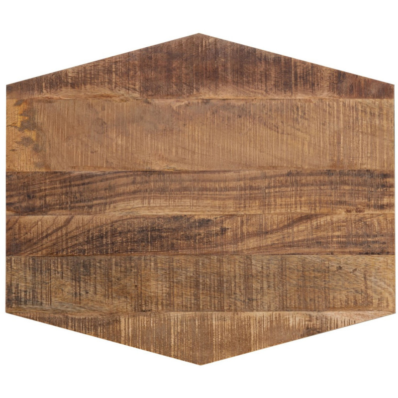 Petite Table basse moderne Hexagonale en Métal Noir Bois de manguier massif Marron tabac Vieilli Hylian - 5